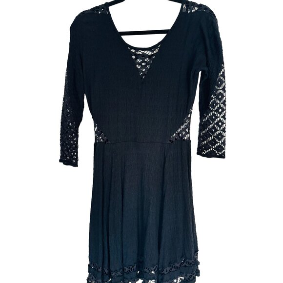 2/$30 Free People Medium Black Lace Knit Dress 3/4 Sleeve Attractive Details - Picture 13 of 15